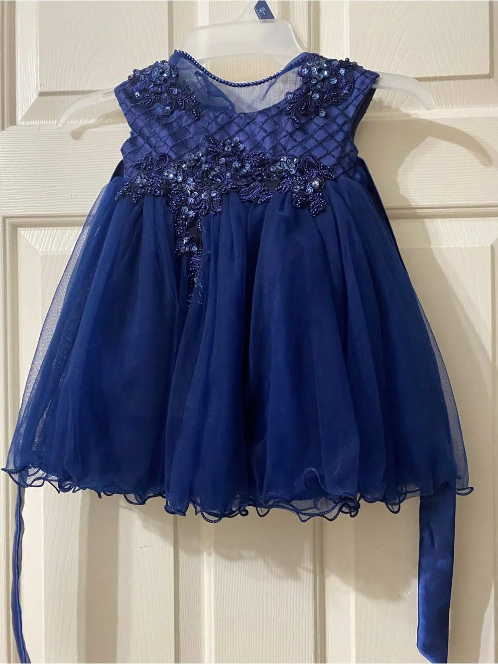 Navy Blue Baby Girl Party Dress with Sequin Bodice